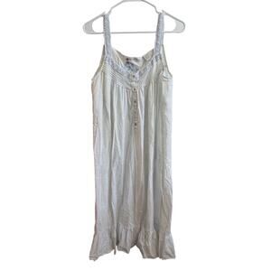 Eileen West sleeveless ballet nightgown Sz M Cotton Lace Trim White Blue Dye